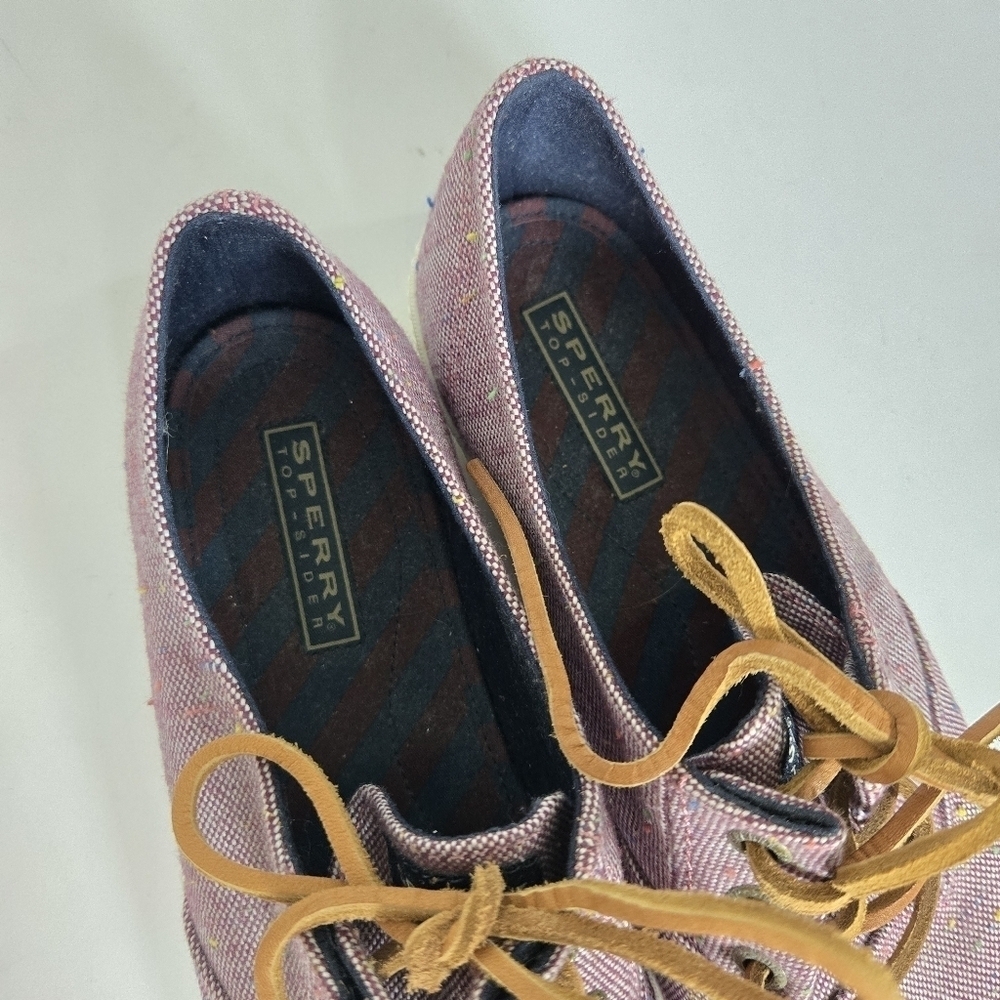 Sperry top sider pink colorful canvas leather strings like new sz 8 - Picture 4 of 6